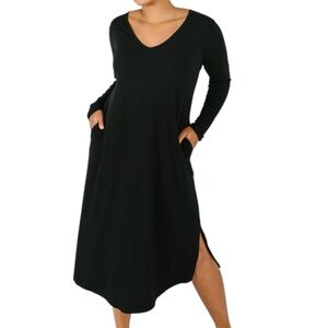 SMASH + TESS Friday Long Sleeve Dress With Side Pockets Midnight Black Sz Small